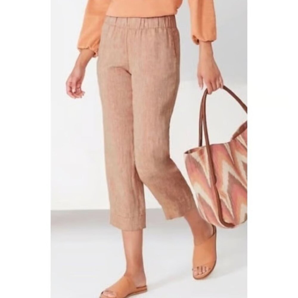 Pure Jill Linen Tan 100% Linen Cropped Pants Size XL 23142